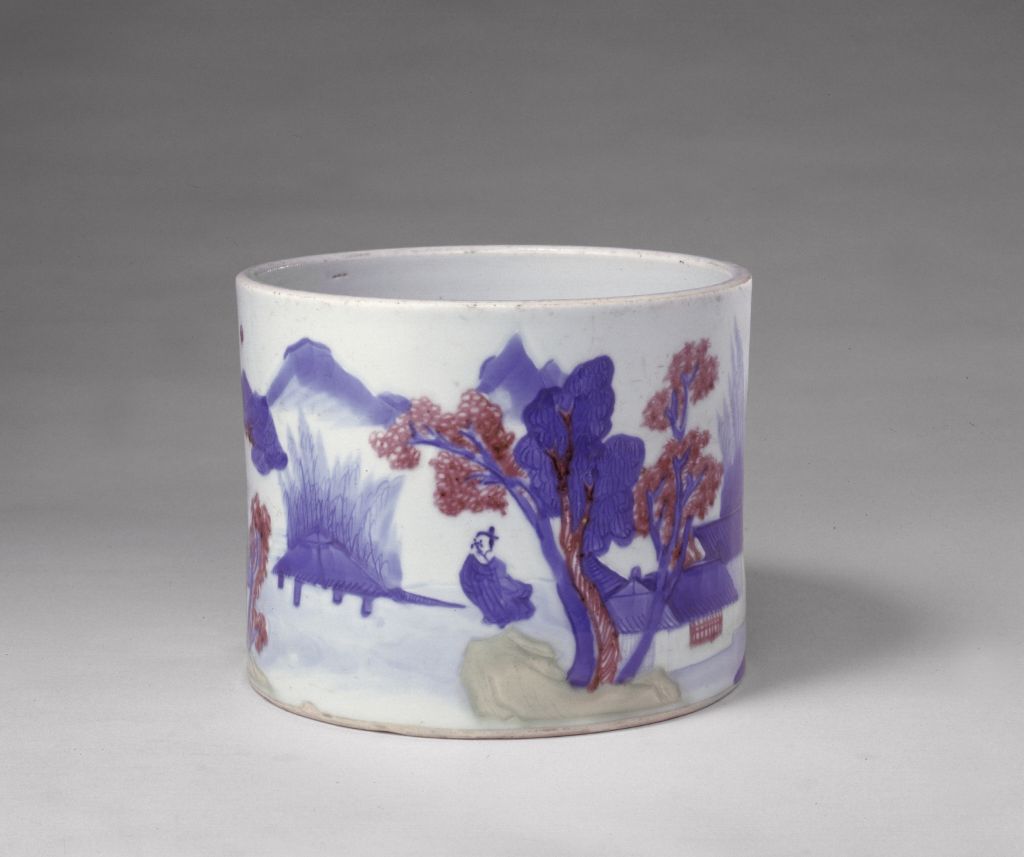 图片[1]-In-glaze three-color landscape painting pen holder-China Archive